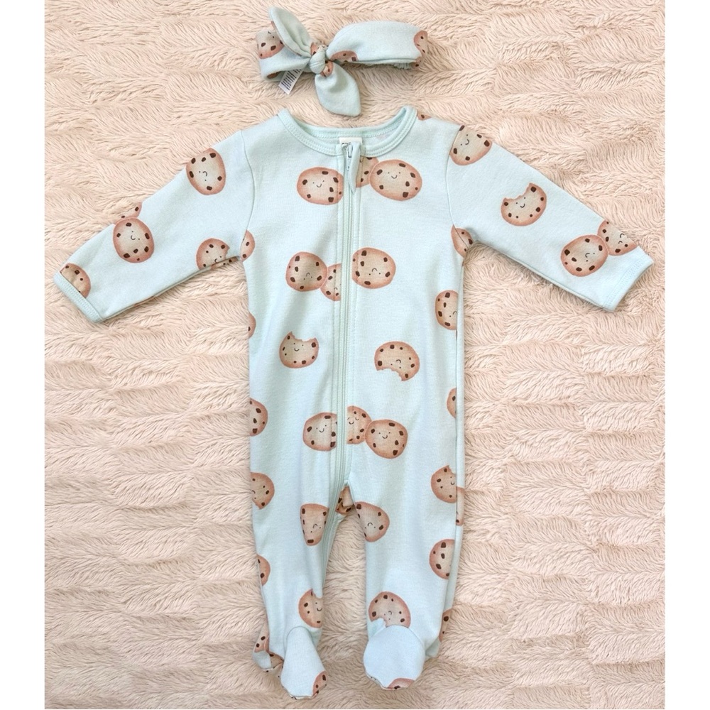 Petit Lem Baby Girl’s Cookie Print Footie and Headband Set